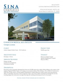 one sheet with information about Covington Medical Arts Pavilion