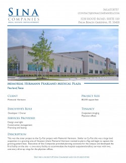 one sheet with information about Memorial Hermann Pearland Plaza